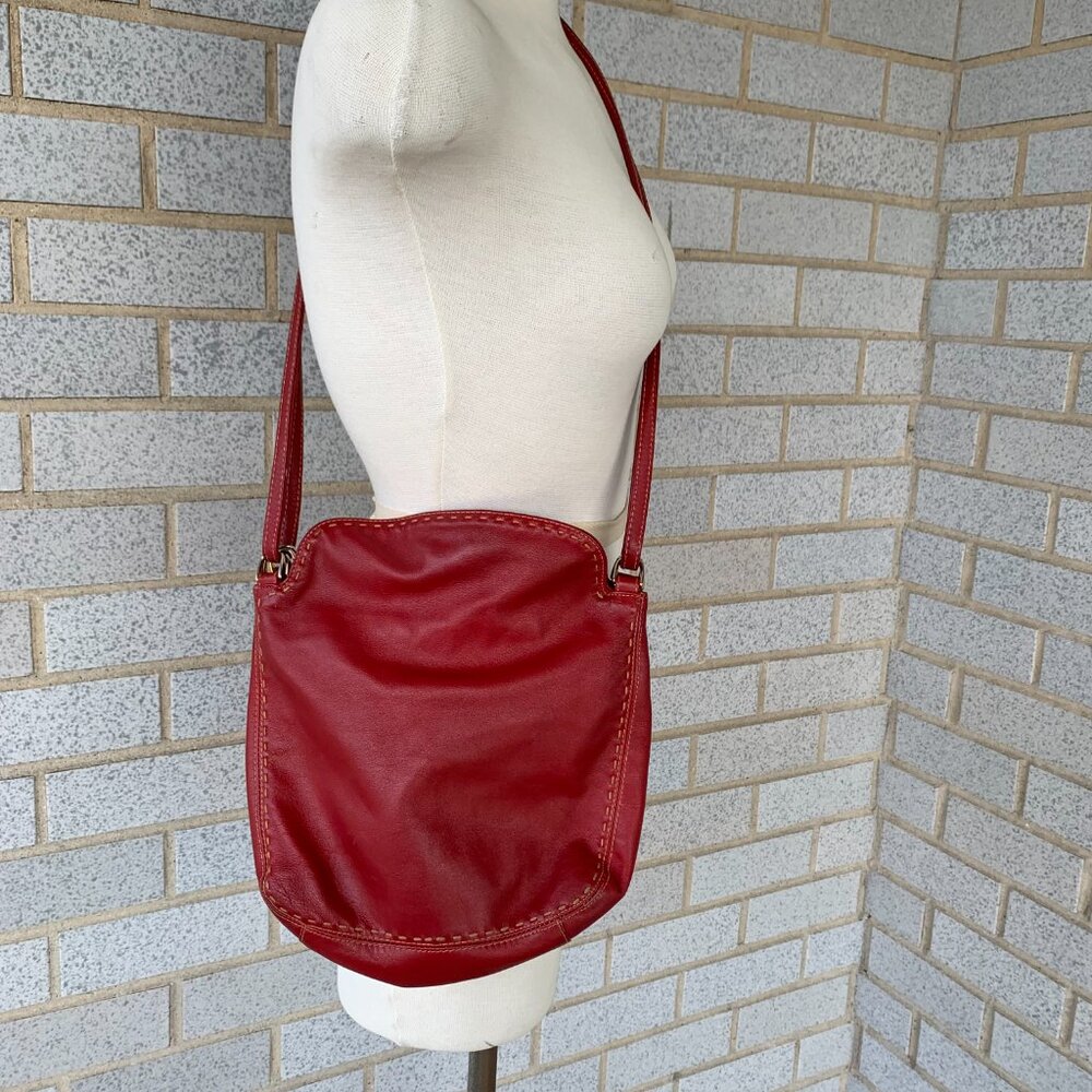 GANSON RED GENUINE LEATHER SHOULDER BAG